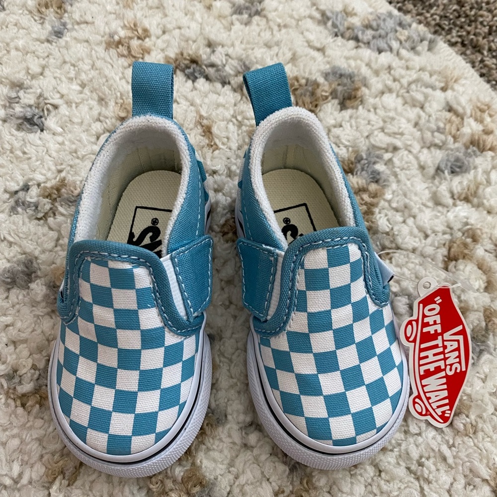 Light blue checkered vans